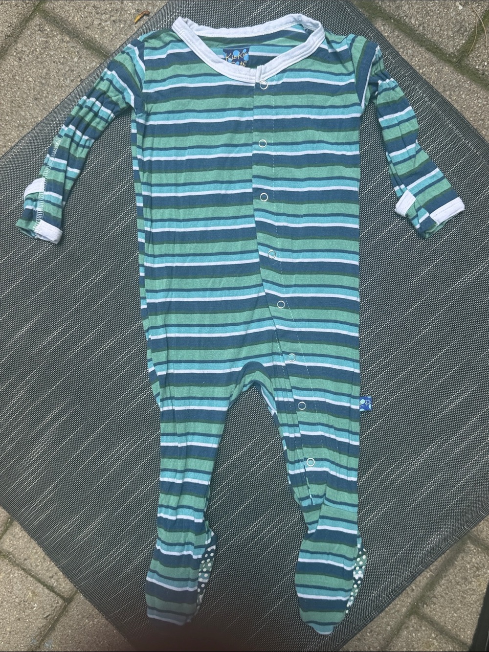 Kickee Pants Blue & Green Striped Footed One-Piece